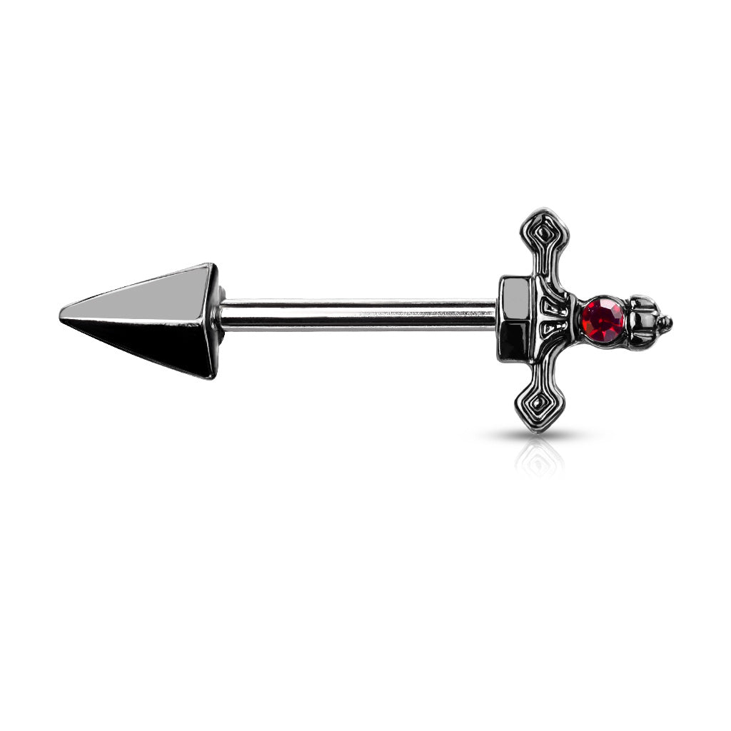 Black Dagger with Ruby Red Gem Nipple Barbells