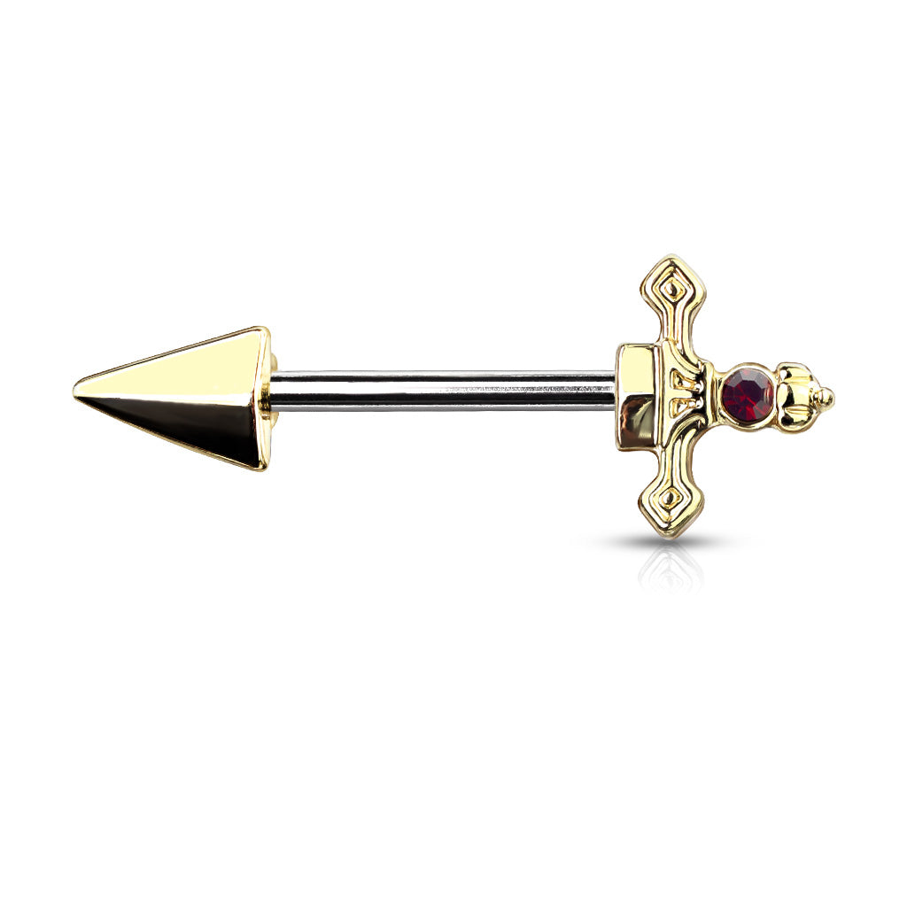 Gold Dagger with Ruby Red Gem Nipple Barbells