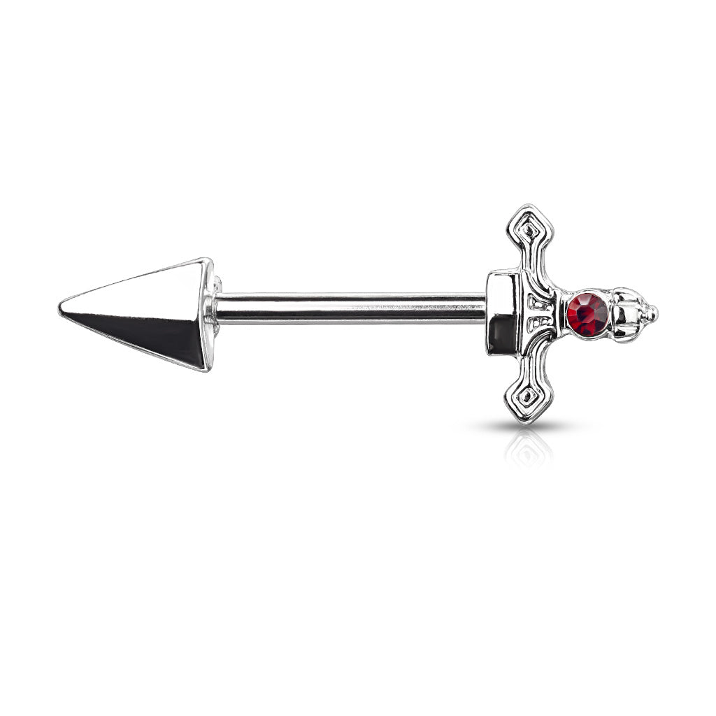 Silver Dagger with Ruby Red Gem Nipple Barbells